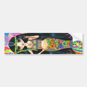 ヒッピーの女の子の人魚のバンパーステッカー バンパーステッカー