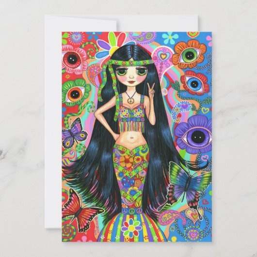 ヒッピーの女の子の人魚の招待状 招待状 (正面)