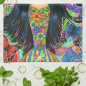 ヒッピーの女の子の人魚の点滅のピースサイン キッチンタオル (折り畳み)