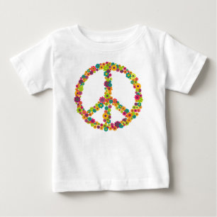 ヒッピーの平和のサインフラワー ベビーTシャツ