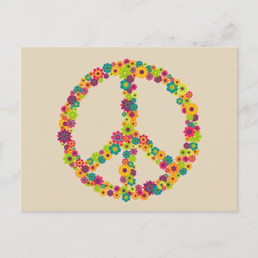 ヒッピーの平和の象徴の花 ポストカード (正面)