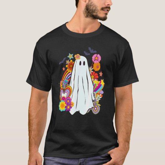 ヒッピーの幽霊 60年代 70年代 ビブラ Retro Halloween Tシャツ (正面)