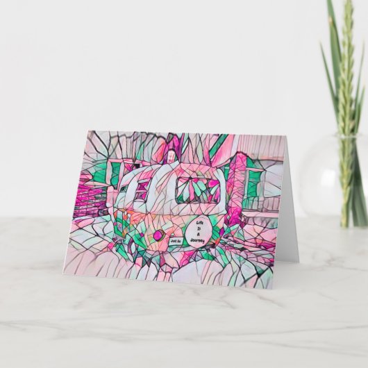 ヒッピーの生活は旅だけピンクグリーンキャンパー行く シーズンカード (正面)