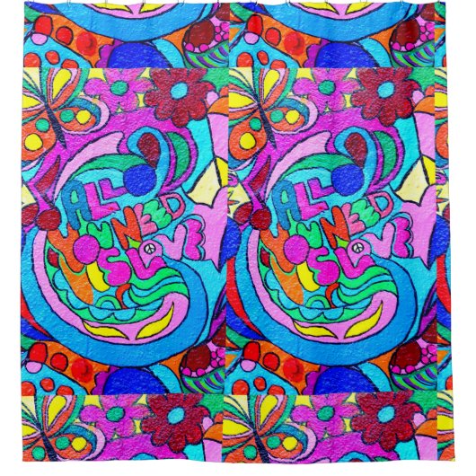 ヒッピーの素晴しい愛 シャワーカーテン (正面)