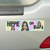 ヒッピーの船上にファンキーなヒッピーのひよこのピースサイン バンパーステッカー (車上)
