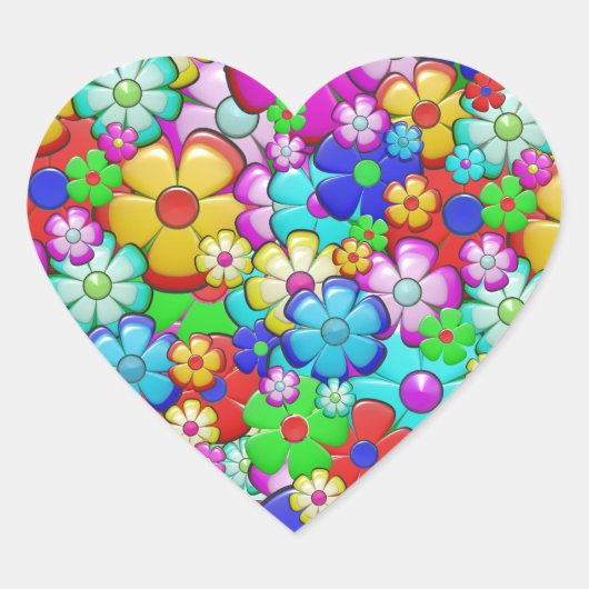 ヒッピーの花シール ハートシール (正面)