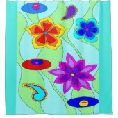 ヒッピーの花 シャワーカーテン (正面)