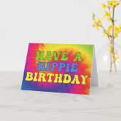 ヒッピーの誕生日おめでとう タイ・ダイ 可愛い カラフル 70年代 カード (黄色い花)