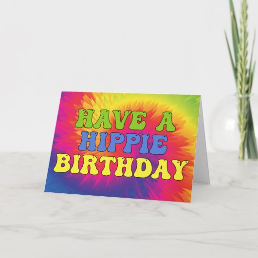 ヒッピーの誕生日おめでとう タイ・ダイ 可愛い カラフル 70年代 カード (正面)