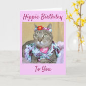 ヒッピーの誕生日の虎猫の誕生日かすべての行事 カード (黄色い花)