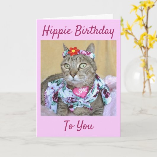 ヒッピーの誕生日の虎猫の誕生日かすべての行事 カード (黄色い花)