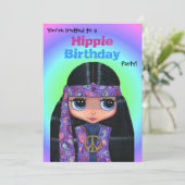ヒッピーの誕生日パーティー パープルのペイズリー ヒッピーガール 招待状 (スタンド正面)