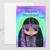 ヒッピーの誕生日パーティー パープルのペイズリー ヒッピーガール 招待状 (正面/裏面)