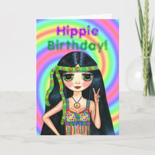ヒッピーの誕生日! かわいくサイケデリックなヒッピーの女の子 カード