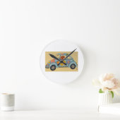 ヒッピーの車で遊ぶダックスフント ラウンド壁時計 (ホーム)