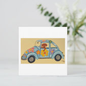 ヒッピーの車で遊ぶダックスフント 招待状 (スタンド正面)