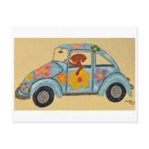 ヒッピーの車に乗ったダックスフント