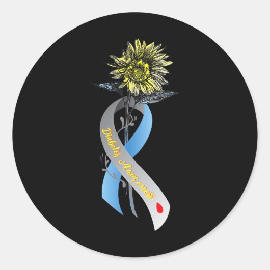 ヒッピーひまわりグレーブルーリボンタイプ1糖尿病 ラウンドシール (正面)