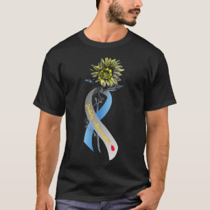 ヒッピーひまわりグレーブルーリボンタイプ1糖尿病 Tシャツ