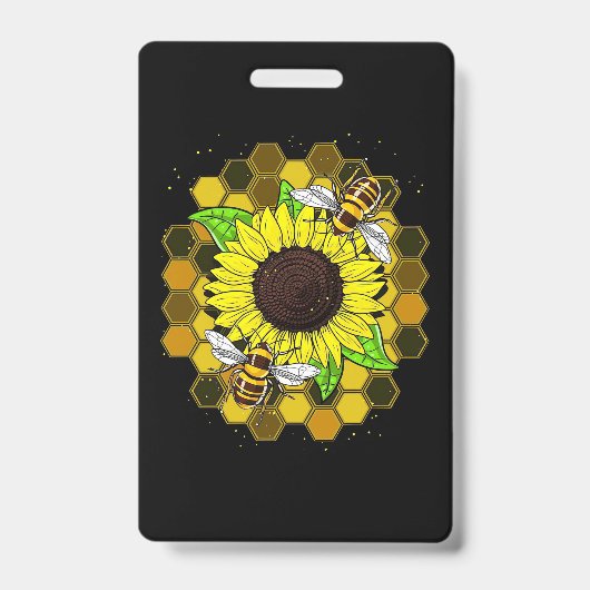 ヒッピーひまわりミツバチ バッジ (正面)