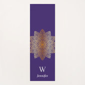 ヒッピーカッコいいバラ金ゴールド紫色マンダライラストレーション ヨガマット (正面)