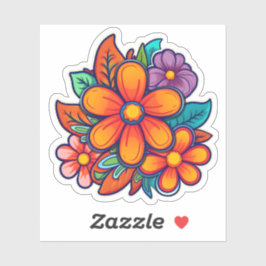 ヒッピーカラフルかわいいフラワーパワーフローラ シール