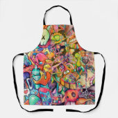 ヒッピーカラフルカートゥードルアート エプロン (正面)