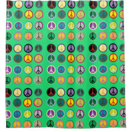 ヒッピーカラフルピースサインレトロ60s シャワーカーテン