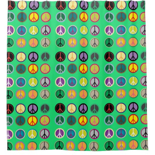 ヒッピーカラフルピースサインレトロ60s シャワーカーテン (正面)