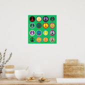 ヒッピーカラフルピースサインレトロ60s ポスター (キッチン)