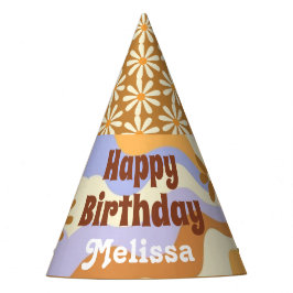 ヒッピーカラフルフラワーレトログルービースウィート16 パーティーハット