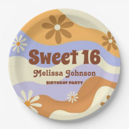 ヒッピーカラフルフラワーレトログルービースウィート16 ペーパープレート
