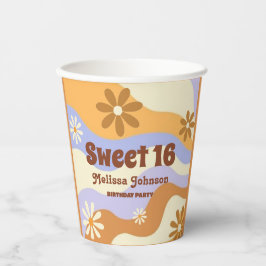 ヒッピーカラフルフラワーレトログルービースウィート16 紙コップ
