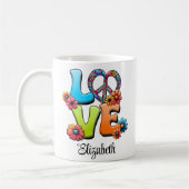 ヒッピーカラフルフローララブピース名前をカスタムする コーヒーマグカップ (左)