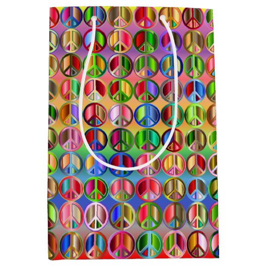 ヒッピーカラフル平和 ミディアムペーパーバッグ (正面)