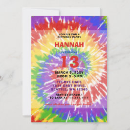 ヒッピーカラフル絞り染めおもしろい誕生日パーティー 招待状