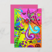 ヒッピーカラフル・マッシュルーム・バタフライ 招待状 (正面/裏面)