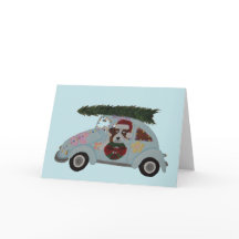 ヒッピーカーに乗ったセントバーナードのクリスマス