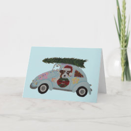 ヒッピーカーに乗ったセントバーナードのクリスマス カード