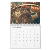 ヒッピーキャットカレンダー、猫 カレンダー (2月 2027)