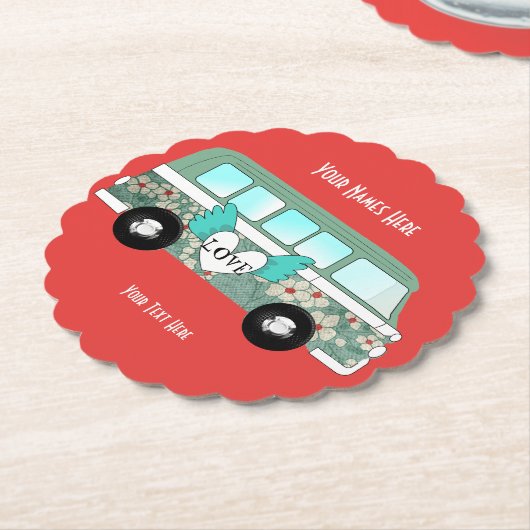 ヒッピーキャンパーヴァンラブハートおもしろいロマンチック ペーパーコースター (アングル)