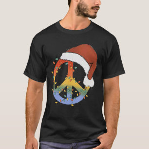ヒッピークリスマス平和のサインライトタイダイ メリー・ク Tシャツ