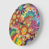 ヒッピーグルービーテクノサイケデリックサンダーコーブ ラージ壁時計 (傾斜)