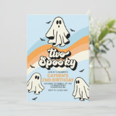 ヒッピーゴースト レトロハロウィン スプーキーな雰囲気 ブルー 招待状 (スタンド正面)