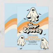 ヒッピーゴースト レトロハロウィン スプーキーな雰囲気 ブルー 招待状 (正面/裏面)