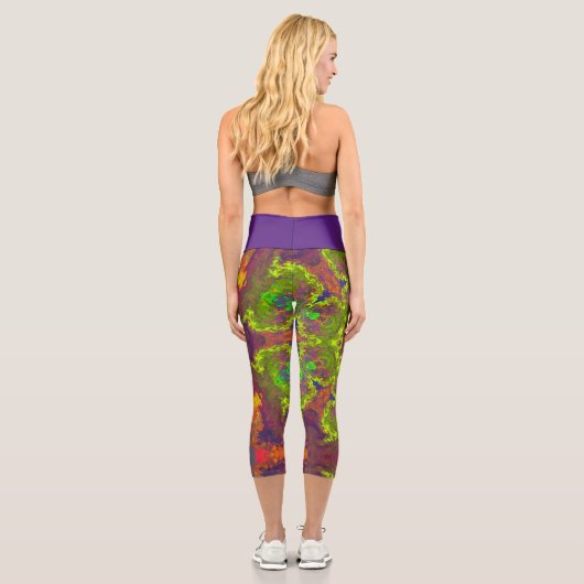 ヒッピーサイケデリックイエローオレンジとパープルレギン カプリレギンス (裏面)