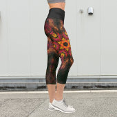 ヒッピーサイケデリックイエローレッドとオレンジのレギンス カプリレギンス