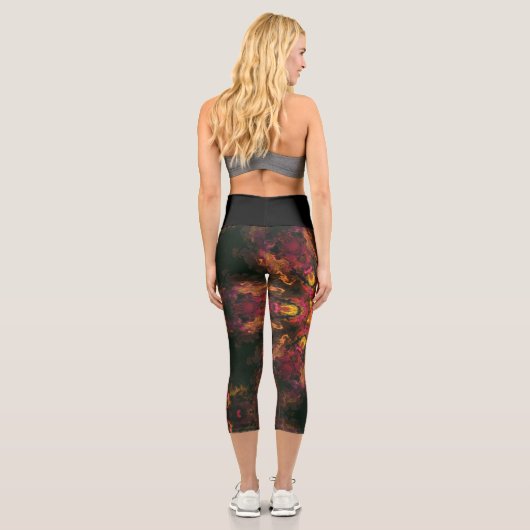 ヒッピーサイケデリックイエローレッドとオレンジのレギンス カプリレギンス (裏面)