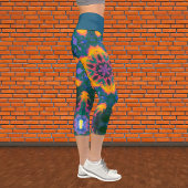 ヒッピーサイケデリックオレンジブルーとグリーンレギンス カプリレギンス