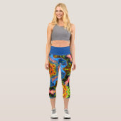 ヒッピーサイケデリックオレンジブルーとグリーンレギンス カプリレギンス (正面)